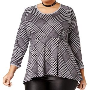 Melissa McCarthy Ponte Plaid Peplum Top Size 2X